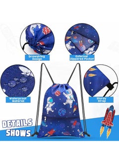 WAWSAM Space Drawstring Bag - Waterproof Drawstring Backpack Swim Pool Bag for Boys Kids Beach Gym Bag Sport String Bag Shopping Swimming Travel Sackpack with Zipper Pocket Lightweight  - Image 2
