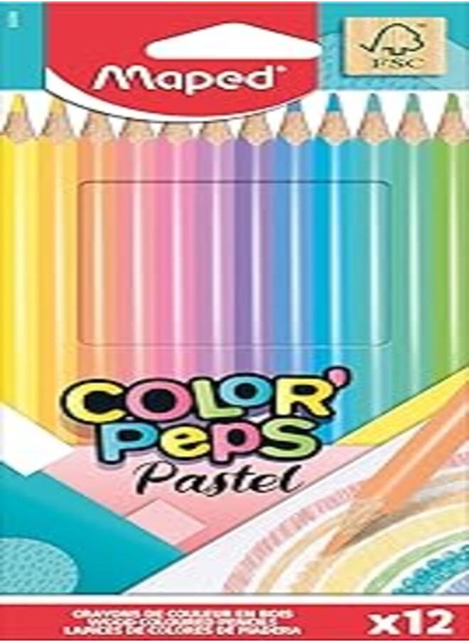 Maped Maped Pastel Colouring Pencils (Pack of 12), multicolor, 832069 