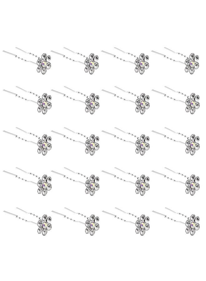 QIUTIMIY 20 Pack (White) Crystal Flower Hair Pins Rhinestone Hair Clips for Bridal Wedding Women Hair Jewelry Accessories, with Clear Container - Image 1