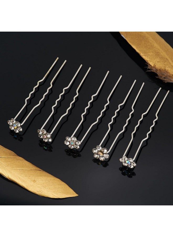 QIUTIMIY 20 Pack (White) Crystal Flower Hair Pins Rhinestone Hair Clips for Bridal Wedding Women Hair Jewelry Accessories, with Clear Container - Image 3