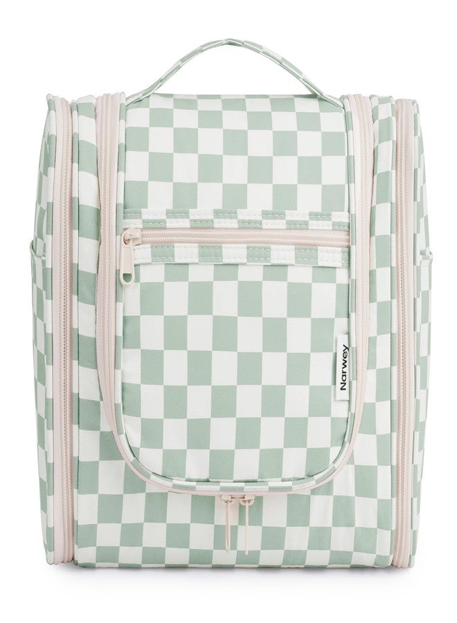 Narwey Checked Hanging Travel Toiletry Bag for Women, Travel Bag for Toiletries, Makeup Bag Organizer Cosmetic Bags Make Up Bags for Women (Mint Green Checkerboard) - Image 1