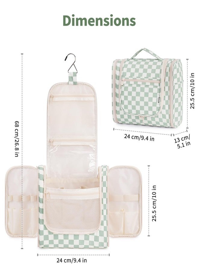Narwey Checked Hanging Travel Toiletry Bag for Women, Travel Bag for Toiletries, Makeup Bag Organizer Cosmetic Bags Make Up Bags for Women (Mint Green Checkerboard) - Image 5