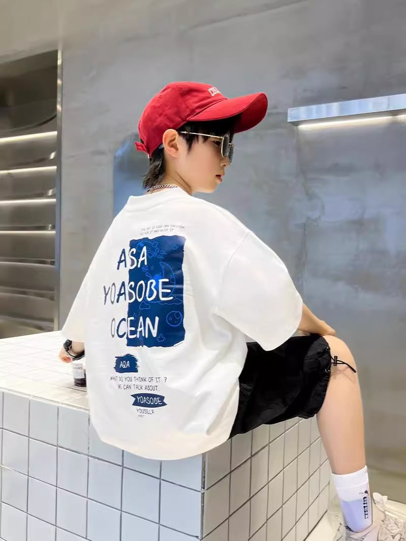 Boys' T-Shirt Short Sleeve 2026 New Summer Style For Elementary School Students, Trendy Pure Cotton Red Half-Sleeve Top, Summer Wear For Boys, Trendy T-Shirt - Image 5