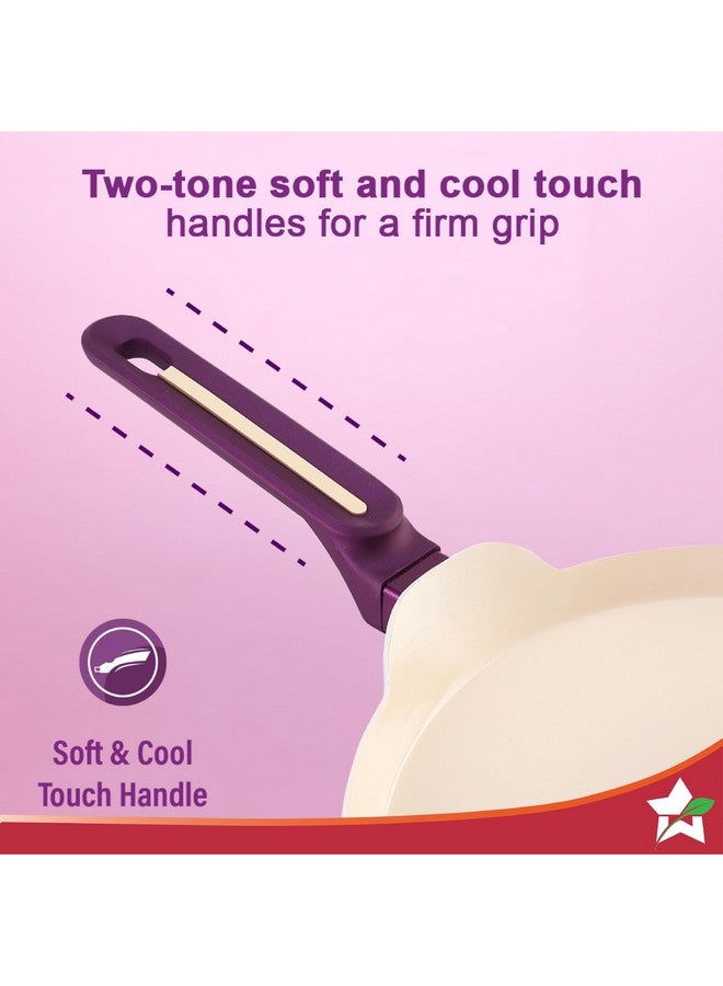 Wonderchef Bellagio Cookware 4 Pc. Set | Kadhai & Lid, Fry Pan, Dosa Tawa | Healthy Ceramic Coating | Non-Toxic | PFAS and PFOA Free | 3mm Thickness | Soft-Touch Handles and Knob | Deep Purple | 2 Year Warranty - Image 4