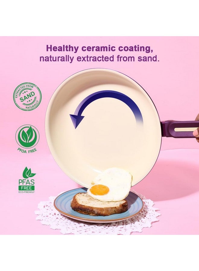 Wonderchef Bellagio Cookware 4 Pc. Set | Kadhai & Lid, Fry Pan, Dosa Tawa | Healthy Ceramic Coating | Non-Toxic | PFAS and PFOA Free | 3mm Thickness | Soft-Touch Handles and Knob | Deep Purple | 2 Year Warranty - Image 3