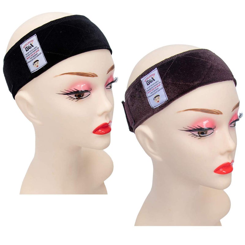 GEXWORLDWIDE GEX Wig Grip Band 2 Pack Flexible Velvet Scarf Head Hair Wig Band Adjustable Band, Color Dark Brown & Black - Image 1