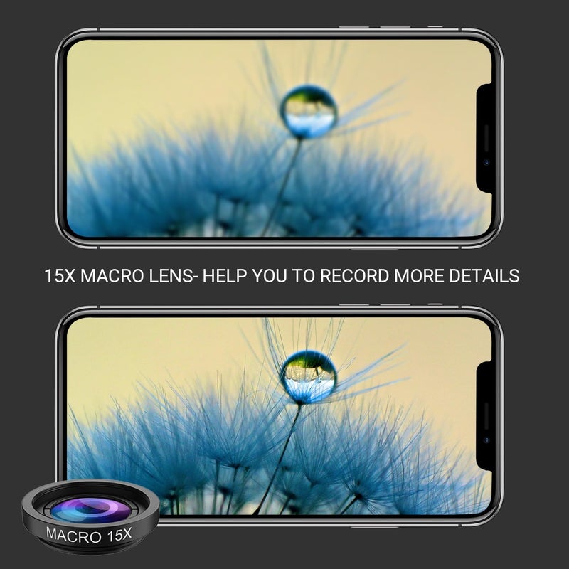 Miao Lab 5 in 1 Phone Camera Lens Kit -0.63X Wide Angle Lens & 15X Macro Lens+190°Fisheye Lens/CPL + 2X Telephoto Lens Compatible with iPhone Samsung Sony and Most of Smartphone - Image 2