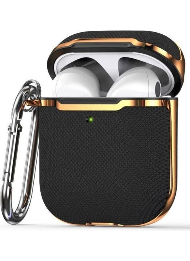 NIBEMINENT Plated Fabric Bluetooth Earphone Protective Cover Case for AirPods 1/2 Black/Golden  - Image 1