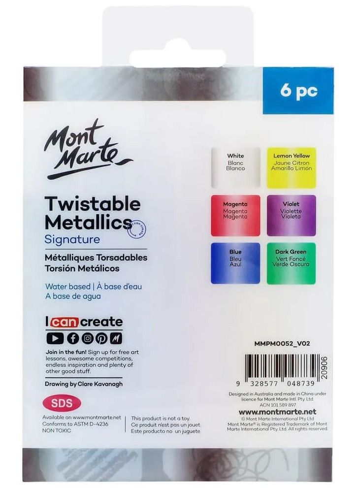 Mont Marte 6-Piece Twistable Metallics Gel Crayons Multicolour - Image 2