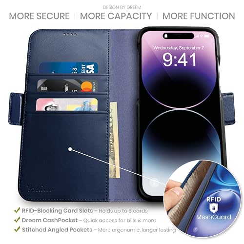 Dreem Wallet Case for iPhone 14 Plus 2 Way Phone Stand Magnetic Detachable Vegan Leather Flip Cover RFID Blocking Card Holder MagSafeFit Gift Box Fibonacci Royal - Image 3