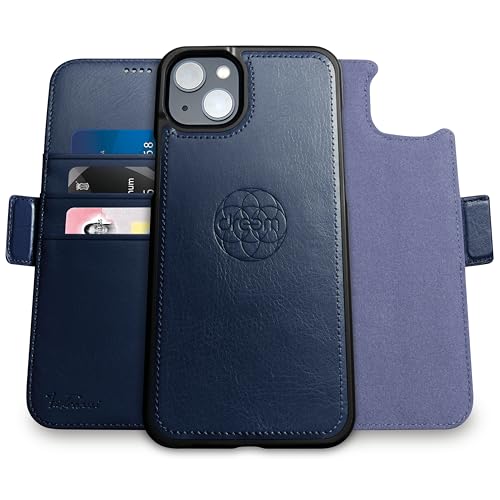 Dreem Wallet Case for iPhone 14 Plus 2 Way Phone Stand Magnetic Detachable Vegan Leather Flip Cover RFID Blocking Card Holder MagSafeFit Gift Box Fibonacci Royal - Image 1