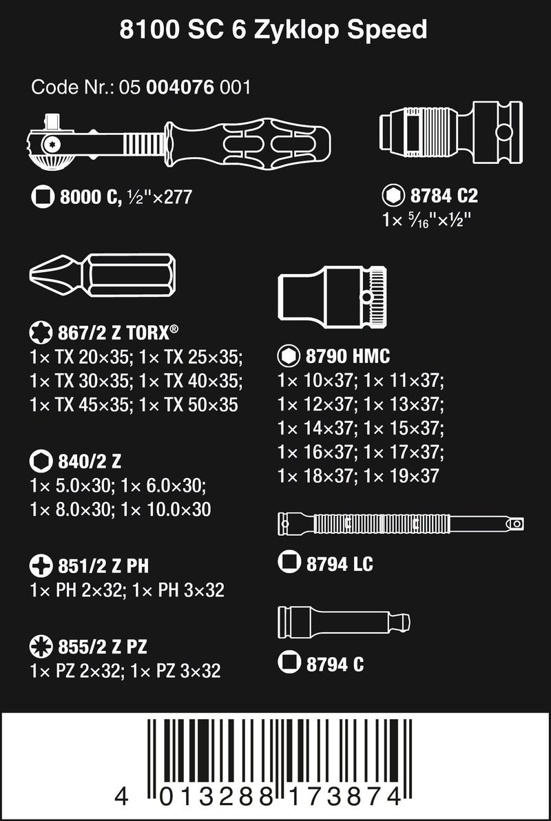 Wera 8100 SC 6 Speed 1/2 25 PC 1/2" Drive Metric - Image 2