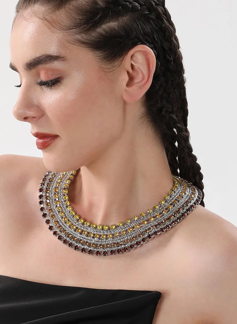 SOHI Egyptian Bijou Ruby & Amber Studded Statement Artificial Necklace Jewellery