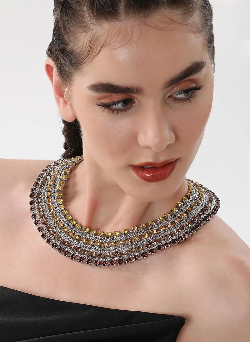 SOHI Egyptian Bijou Ruby & Amber Studded Statement Artificial Necklace Jewellery