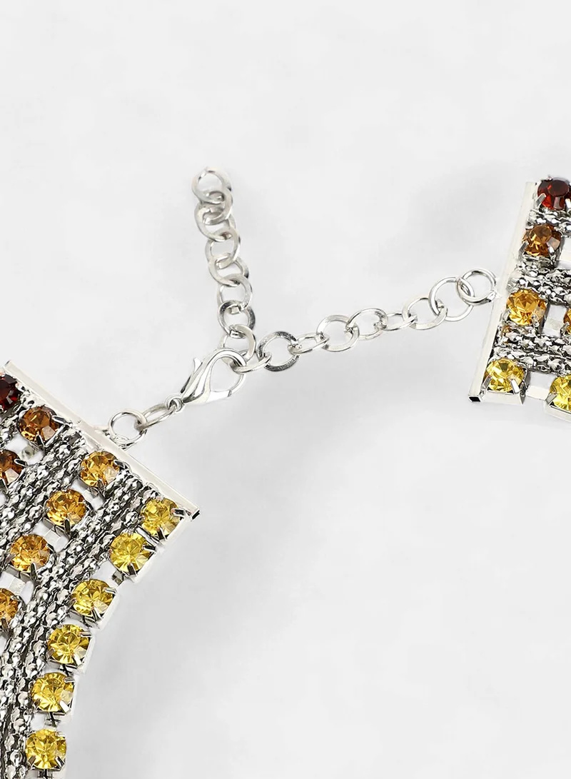 SOHI Egyptian Bijou Ruby & Amber Studded Statement Artificial Necklace Jewellery