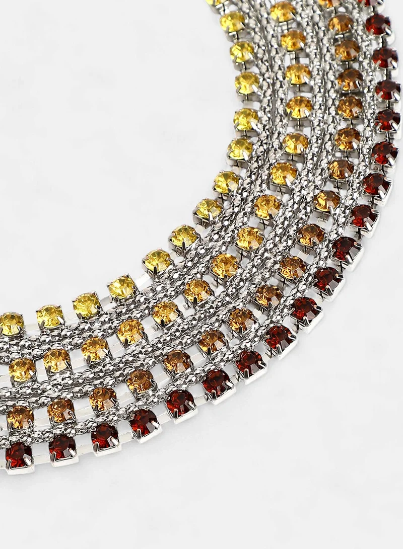 SOHI Egyptian Bijou Ruby & Amber Studded Statement Artificial Necklace Jewellery