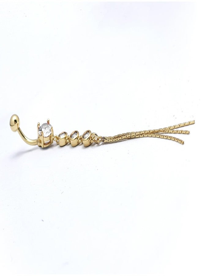 JAJAFOOK Surgical Steel Cubic Zirconia Long Dangle Navel Ring Sexy Body Piercing Belly Button - Image 3