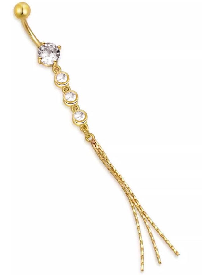 JAJAFOOK Surgical Steel Cubic Zirconia Long Dangle Navel Ring Sexy Body Piercing Belly Button - Image 1