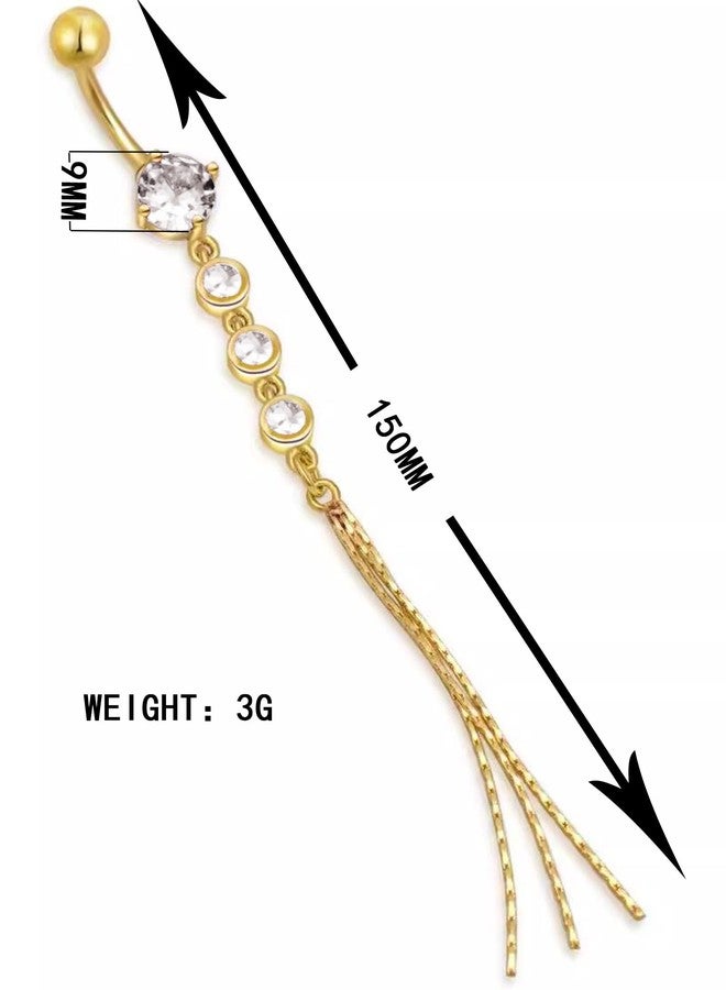 JAJAFOOK Surgical Steel Cubic Zirconia Long Dangle Navel Ring Sexy Body Piercing Belly Button - Image 2