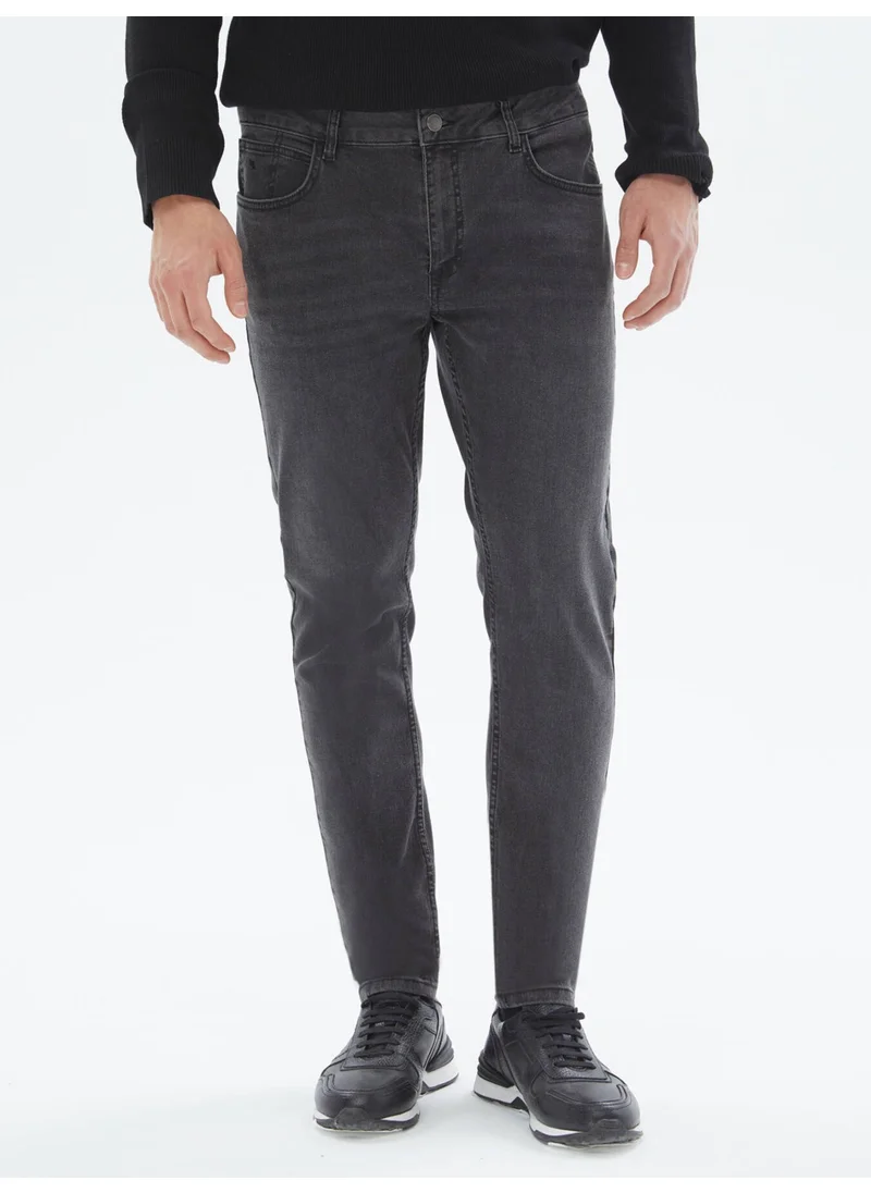 Kip Dark Gray Super Slm Fit Denim Cotton Blend Trousers