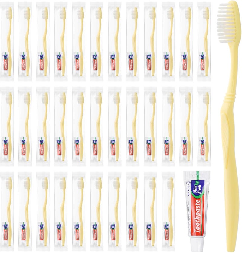 Zhjianup Disposable Toothbrush with Toothpaste Set, Individually Wrapped Soft Bristles Travel Size Manual Toothbrushes Kit in Bulk for Hotel/Travel/ Business/Donation/Homeless/Charity/Camping (50 Pack) - Image 1