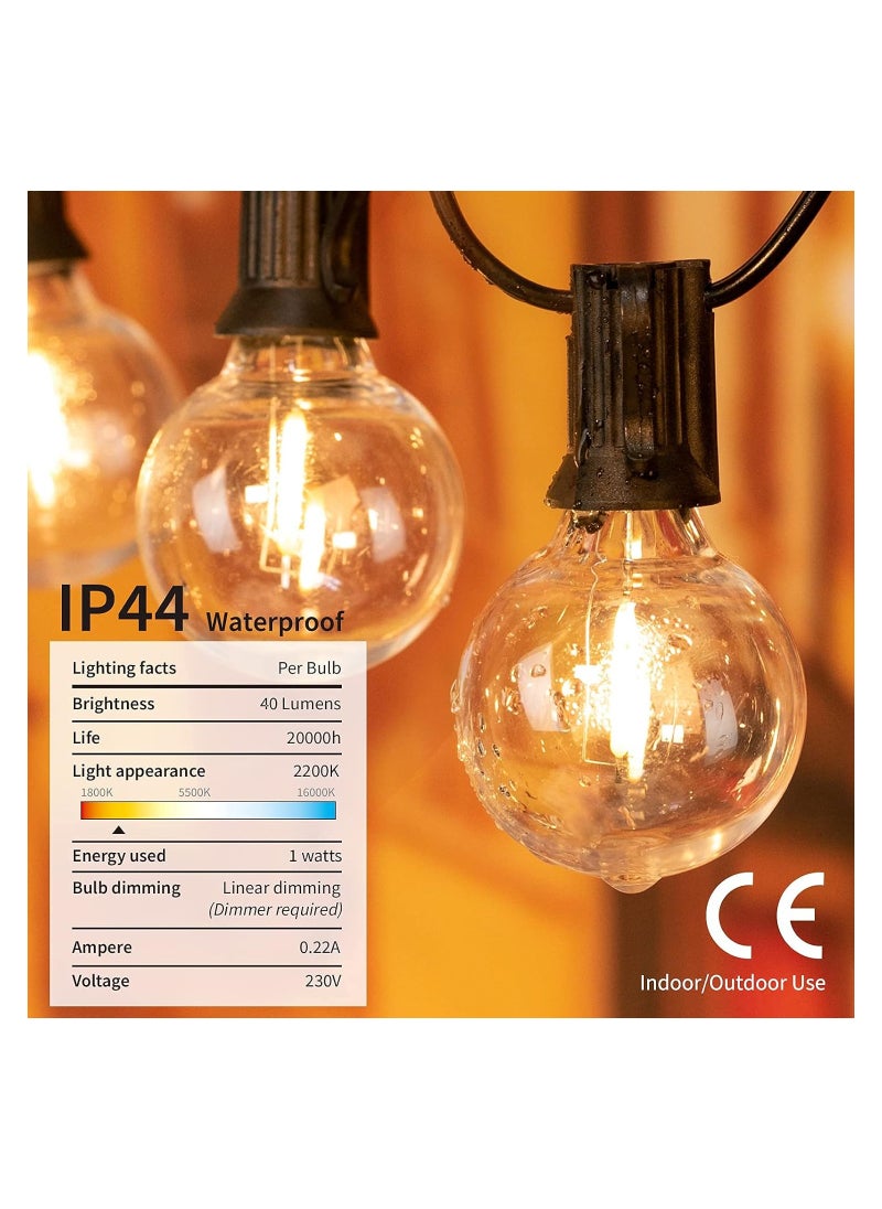 رات سو - أضواء سلسلة LED G40 للفناء مع 50 مصباح LED مقاوم للتكسير، بطول 16.2 متر (53 قدم)، مقاومة للطقس، تعتبر أضواء تجارية للتعليق في الفناء الخلفي، تزيين سوداء E12 Socket بدرجة حرارة 2200K - Image 1