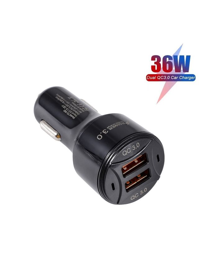 بيوينتي TE-092 36W Dual QC3.0 USB Fast Car Charger + USB to Micro USB Data Cable Set(Black) - Image 2