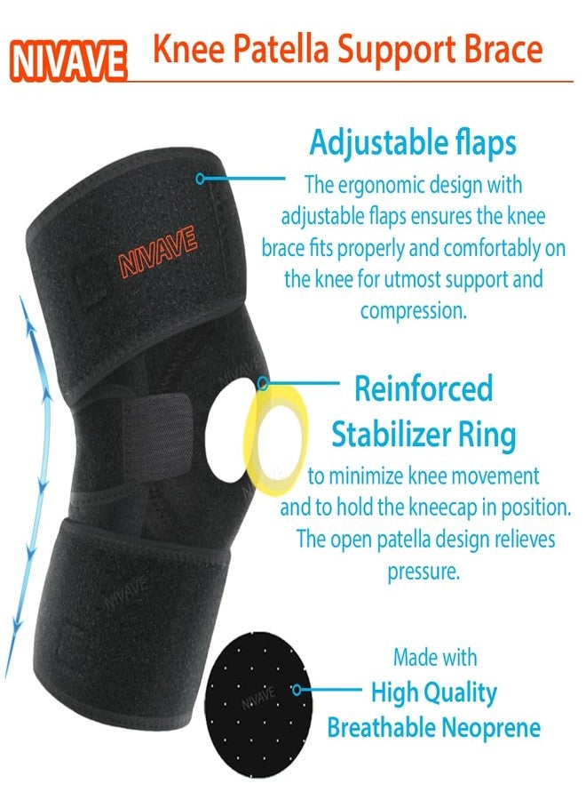 Nivave neoprene blend Knee support fully adjustable brace, Knee Cap Open Patella support for Knee Pain, Activities, Arthritis, and Protection for Men and Women (Universal, Black, 1) - Image 2
