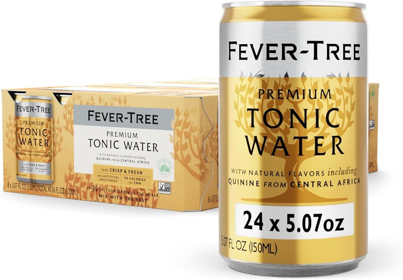 FEVER TREE Fever-Tree Premium Tonic Water - Refreshing Mixer with Natural Ingredients - 5.07 Fl Oz Cans - Pack of 24 - Image 1