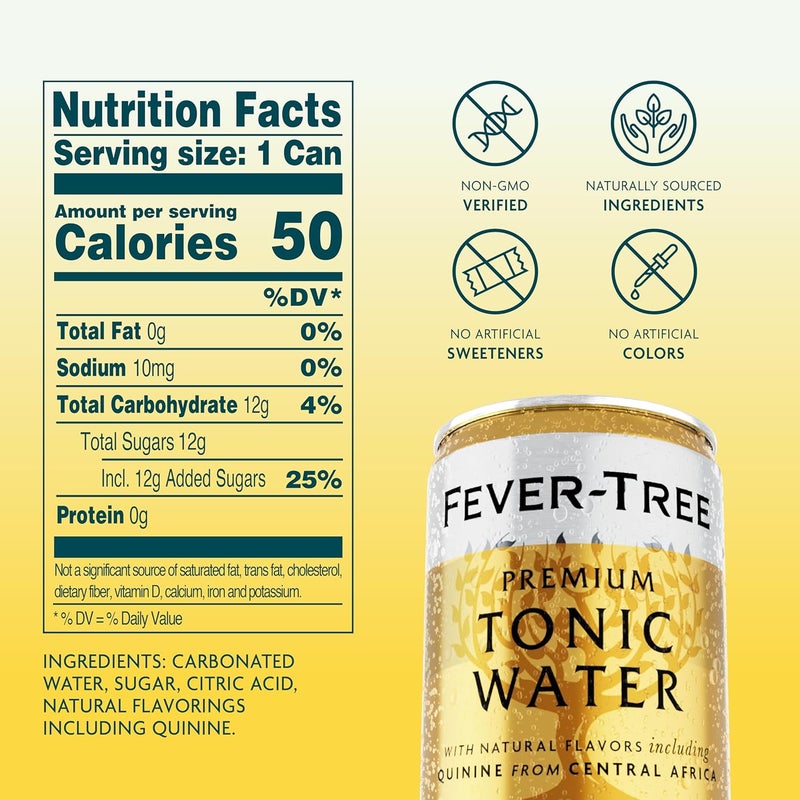 FEVER TREE Fever-Tree Premium Tonic Water - Refreshing Mixer with Natural Ingredients - 5.07 Fl Oz Cans - Pack of 24 - Image 2