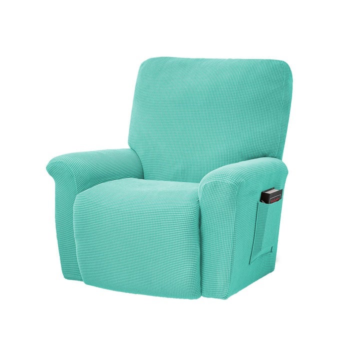Stretch Recliner Chair Covers 4Piece Soft Sofa Cover Thick Single Seat Couch Cover Jacquard Recliner Slipcover with Pocket Aqua
