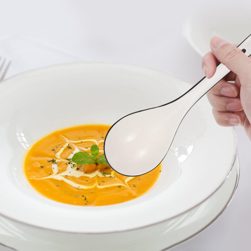 2 Pcs White Ceramic Soup Spoons Long Handle Large Capacity Serving Ladles - Image 3