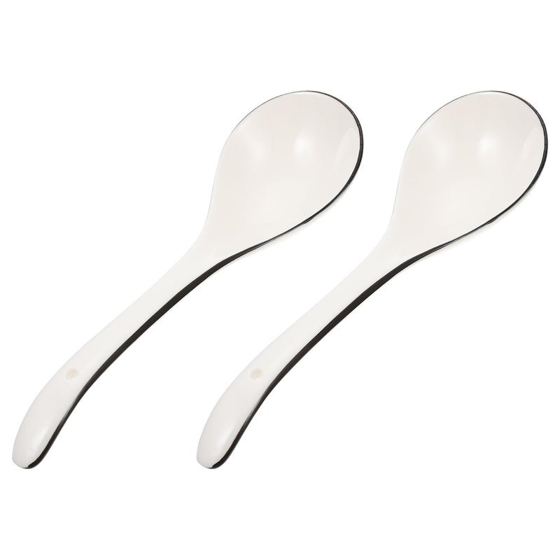2 Pcs White Ceramic Soup Spoons Long Handle Large Capacity Serving Ladles - Image 2