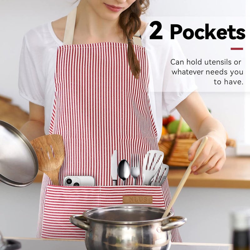 NLUS 2 Pack Kitchen Cooking Aprons, Adjustable Bib Soft Chef Apron with 2 Pockets for Men Women - Image 2