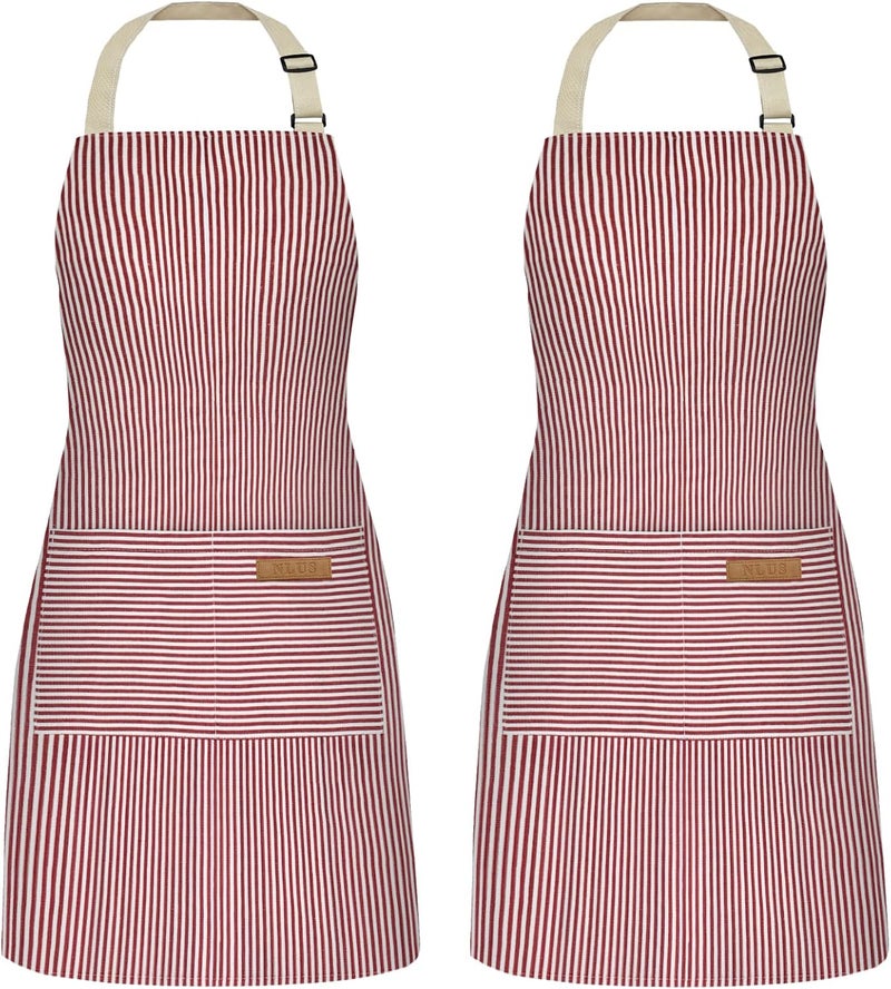 NLUS 2 Pack Kitchen Cooking Aprons, Adjustable Bib Soft Chef Apron with 2 Pockets for Men Women - Image 1