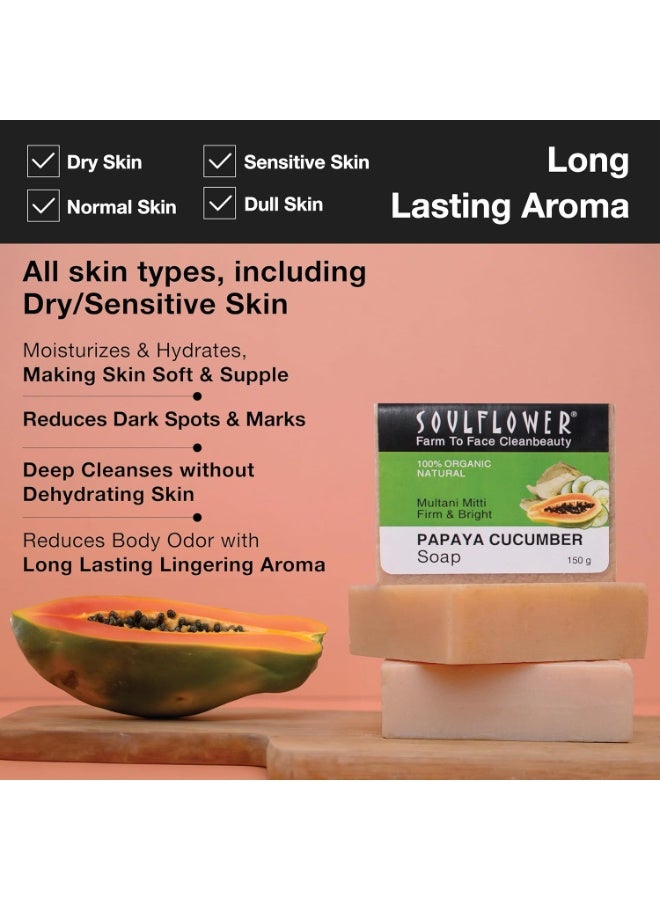 Soulflower Handmade Papaya Cucumber Soap - Pure, Natural, Coldprocessed Grade 1 BIS Standard Luxury soap with Essential oils,Exotic herbs & Aroma 150g - Pack of 2 | Clinically Tested | - Image 4
