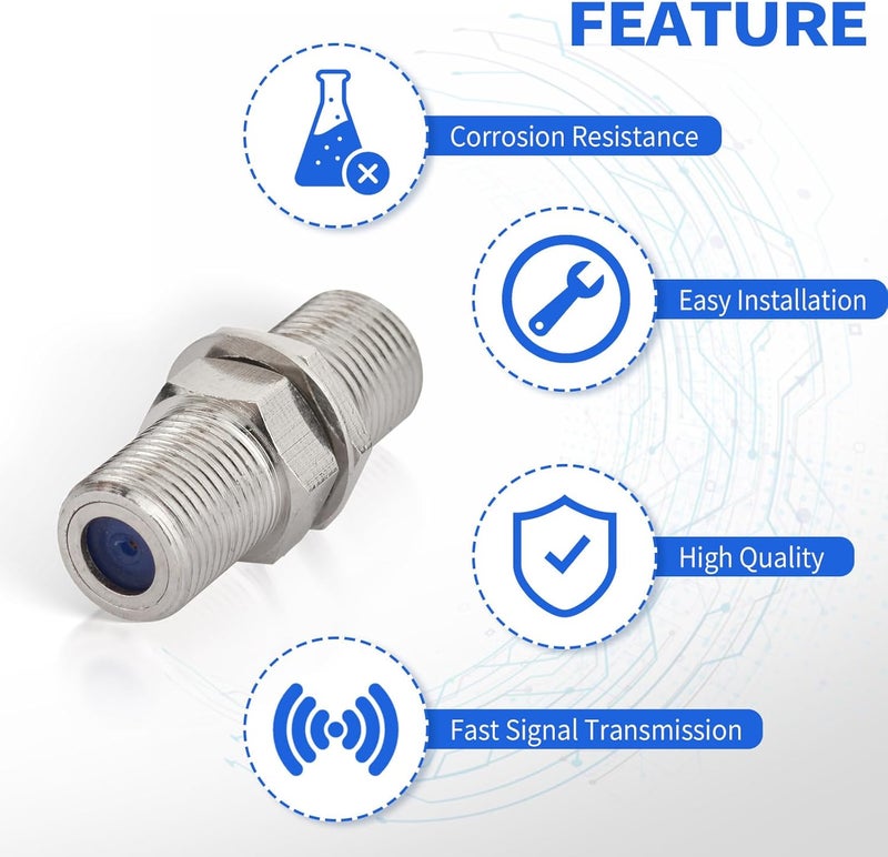 Superbat wlaniot F Type Adapter，F Female to F Female Bulkhead Connector 2pcs F Type Coax Barrel Connector for Video Cables - Image 5