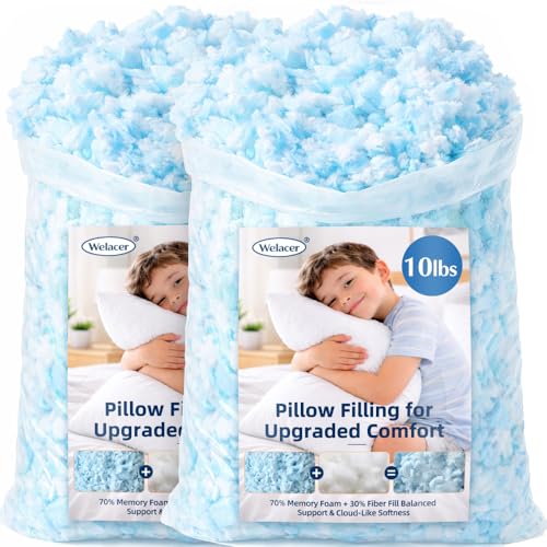 Welacer 10lbs Pillow Stuffing,70% Shredded Memory Foam and 30% Polyfill Filling, Adjustable Bean Bag Filler Replacement for Couch Cushion, Comfortable Support for Kids Sleep - Image 1