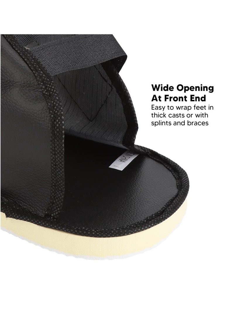 SOLARAE Post Op Shoe, Cast Foot Brace Shoe Broken Toe Open Walking Shoe Prevent Slip Shock Absorbing Adjustable Faux Leather Post Operative Shoe for Foot Injuries Swollen Feet Broken, L Size, 10 in, 25 cm - Image 4