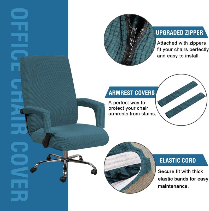 H.VERSAILTEX H.VERSAILTEX Home Office Chair Covers Stretchable Computer Desk Chair Covers Mid - High Back Universal Executive Boss Chair Covers Gaming Chair Covers Non Slip Thick Jacquard  Deep Teal - Large - Image 2