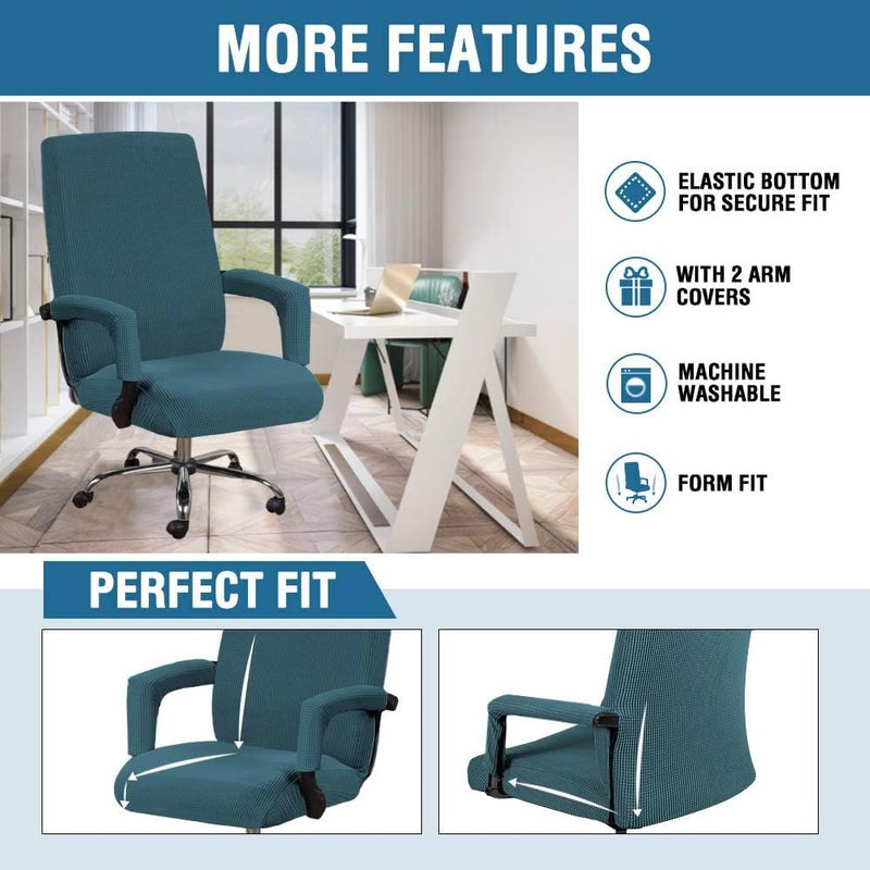 H.VERSAILTEX H.VERSAILTEX Home Office Chair Covers Stretchable Computer Desk Chair Covers Mid - High Back Universal Executive Boss Chair Covers Gaming Chair Covers Non Slip Thick Jacquard  Deep Teal - Large - Image 4
