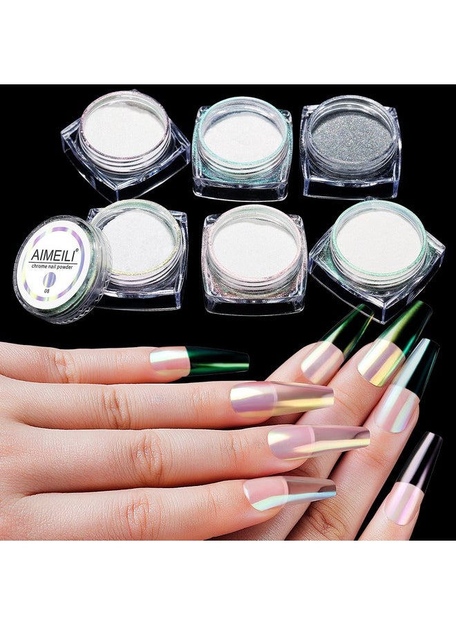 AIMEILI AIMEILI Pearl Chrome Nail Powder 6 Boxes Nail Art Manicure Powder Set, 1×0.5g Holographic Powder, 5×0.5g Chrome Nail Powder  - Image 2