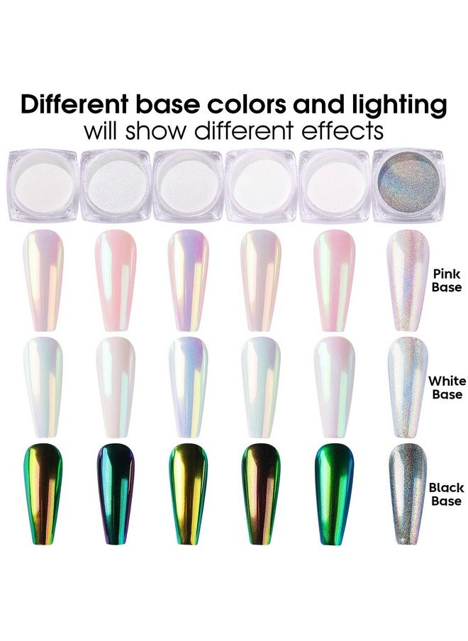 AIMEILI AIMEILI Pearl Chrome Nail Powder 6 Boxes Nail Art Manicure Powder Set, 1×0.5g Holographic Powder, 5×0.5g Chrome Nail Powder  - Image 4