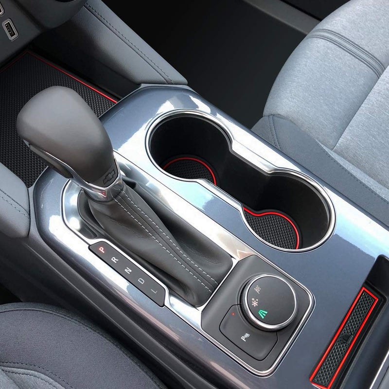 Auovo Door Mats for Chevy Blazer 2019 2020 Interior Accessories Custom Fit Door Compartment Cup Holder Center Console Anti Dust Mats Inserts (19pcs/Set) (Red Trim)