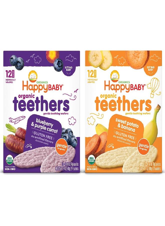 Happy Baby Happy Baby Organics Gluten Free Organic Teethers 2 Flavor Variety Pack (Blueberry & Purple Carrot/Sweet Potato & Banana), 12 Count (Pack of 2)  - Image 1