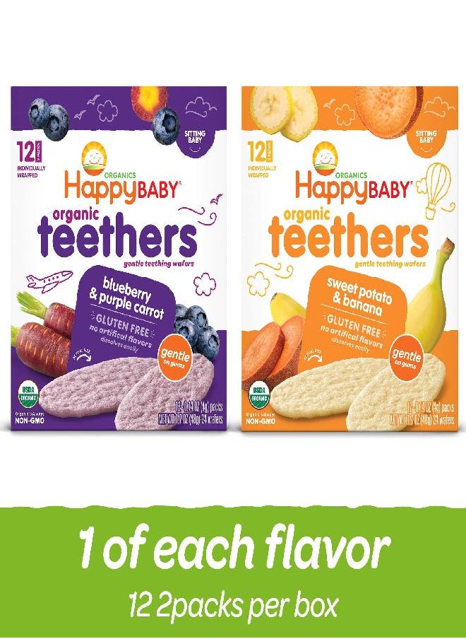 Happy Baby Happy Baby Organics Gluten Free Organic Teethers 2 Flavor Variety Pack (Blueberry & Purple Carrot/Sweet Potato & Banana), 12 Count (Pack of 2)  - Image 2