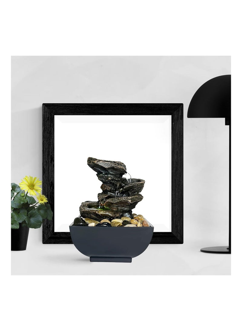 Tabletop Fountain Waterfall Meditation Function with LED Light 4 Tier Rock Indoor Zen Relaxation Desktop for Home Decoration - Image 2