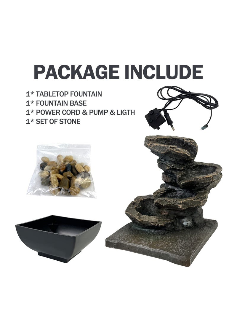 Tabletop Fountain Waterfall Meditation Function with LED Light 4 Tier Rock Indoor Zen Relaxation Desktop for Home Decoration - Image 4