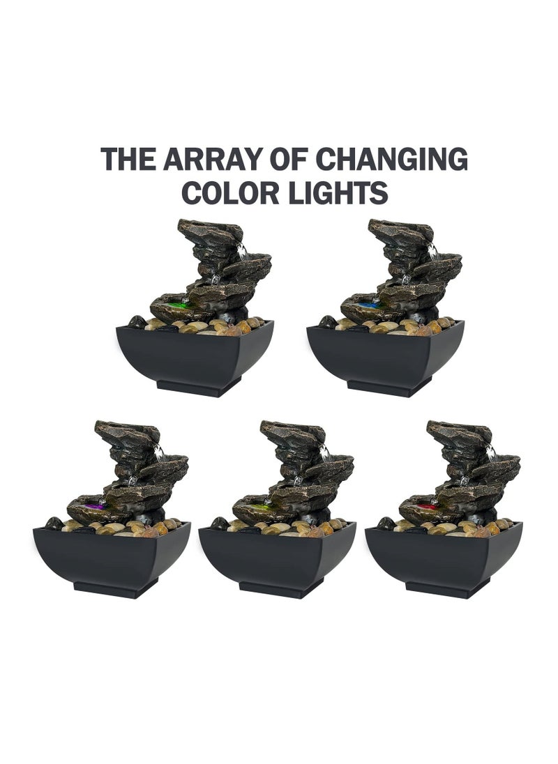 Tabletop Fountain Waterfall Meditation Function with LED Light 4 Tier Rock Indoor Zen Relaxation Desktop for Home Decoration - Image 3