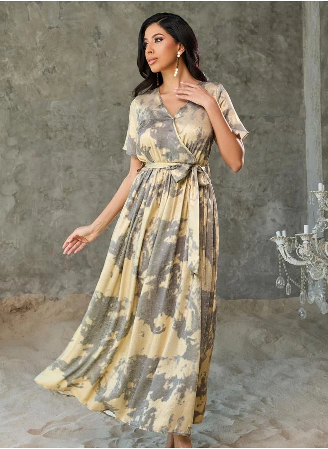 ستايلي Marble Print A-Line Wrap Maxi Dress